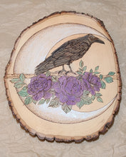 Raven Moon woodburned art